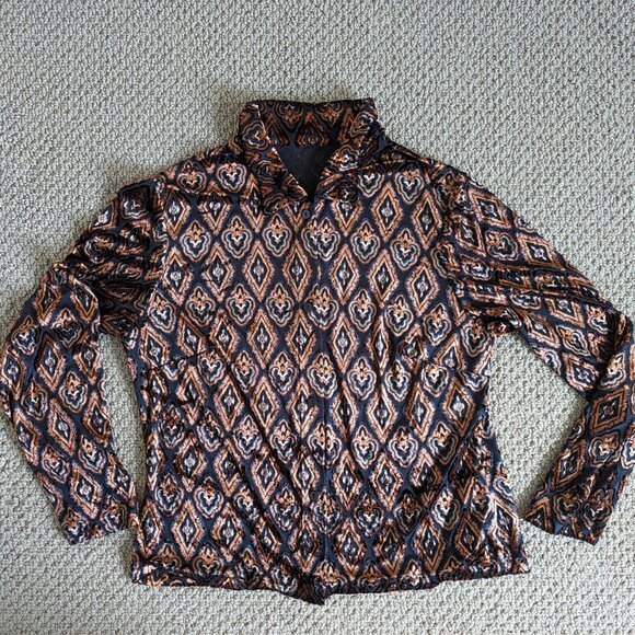 Vintage copper metallic shirt, sheer on the black part of the pattern -stunning! - Picture 3 of 10